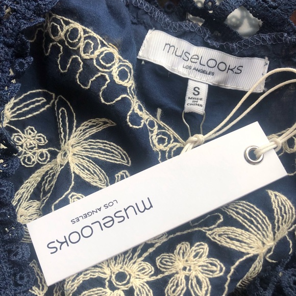 [muse look] White Navy lace Off-shoulder Flower Lace Embroidery Boho Top - Picture 9 of 9